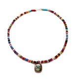 Antique Sterling Silver Abalone Pendant Necklace with Agate Beads