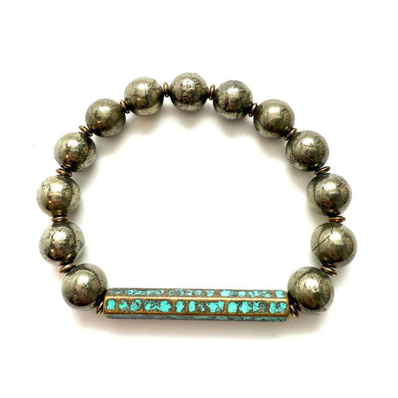 Pyrite & Patina Bracelet LARGE BEAD
