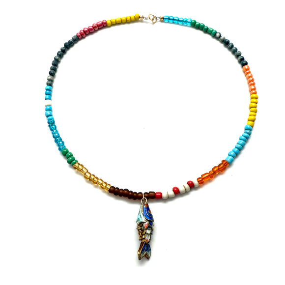 Antique Articulated Fish Rainbow Seed Bead Choker