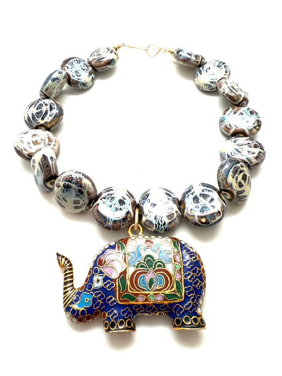 Ocean Burst Cloisonné Elephant Necklace