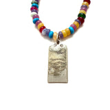 Antique Sterling Silver Our Lady Pendant Necklace with Agate Beads
