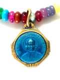 1930s French Pâte de Verre Devotional Medal Necklace on Mixed Gemstones
