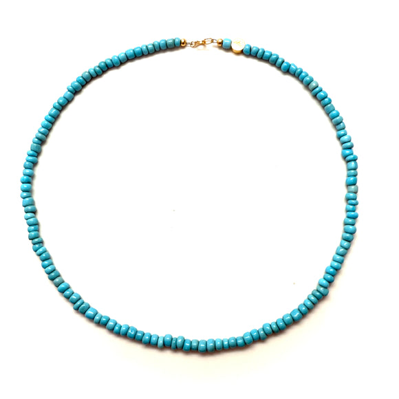 Antique African Glass Bead Choker Necklace - 16” sky blue