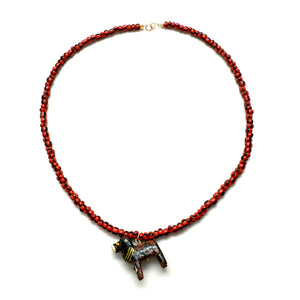 Vintage Hand-Carved Dog Seed Bead Necklace