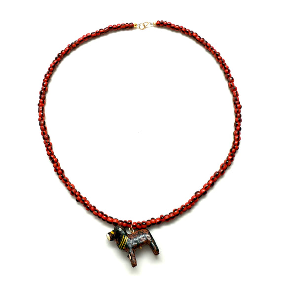 Vintage Hand-Carved Dog Seed Bead Necklace