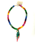 Vintage Cloisonné Parrot Pendant on Rainbow Gemstone Necklace – 17” with Gold Vermeil over Sterling Clasp ll