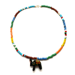Vintage Hand-Carved Elephant Rainbow Seed Bead Necklace