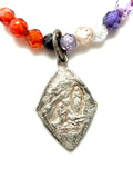 1930s French Devotional Medal Necklace with Swarovski Crystals