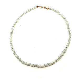 Antique African Glass Bead Choker Necklace - 15”  clear