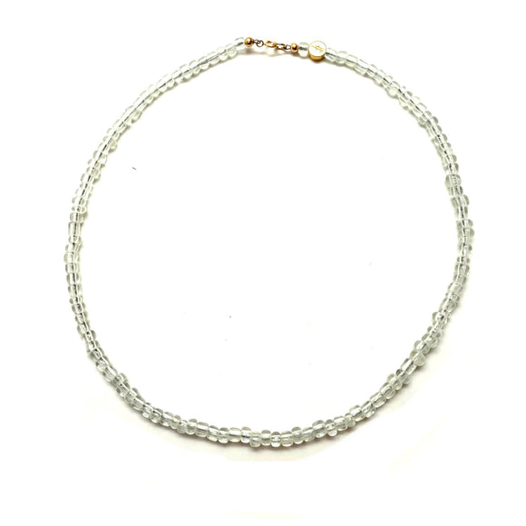 Antique African Glass Bead Choker Necklace - 15”  clear
