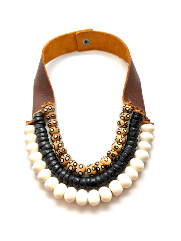 3 Strand Necklace Painted Bone