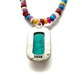 Antique Navajo Sterling Silver Turquoise Pendant Necklace with Agate Beads