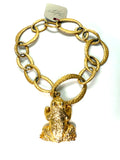 1972 Signed Mimi Frog Pendant on Antique Brass Chain – 16” Lariat Choker