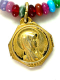 1930s French Pâte de Verre Devotional Medal Necklace on Mixed Gemstones