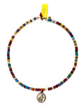 1930s Sacred Heart Devotional French Medal Necklace with Mixed Gemstones