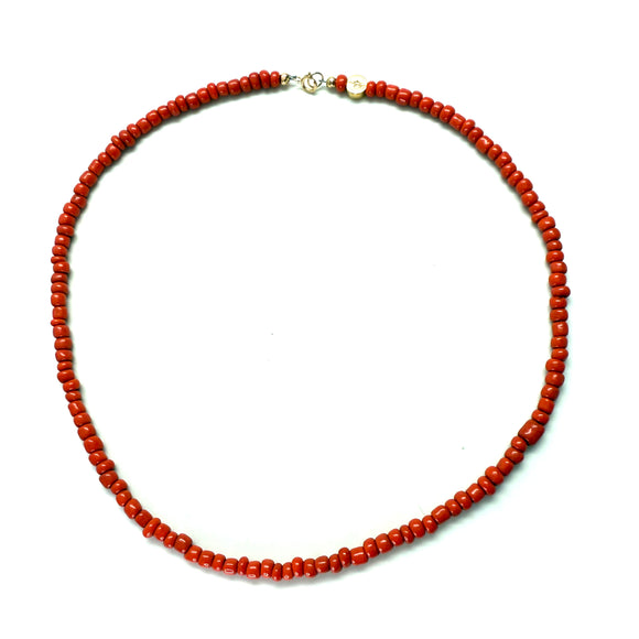 Antique African Glass Bead Choker Necklace - 16” deep orange