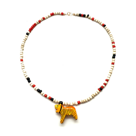 Vintage Hand-Carved Tiger Seed Bead Necklace