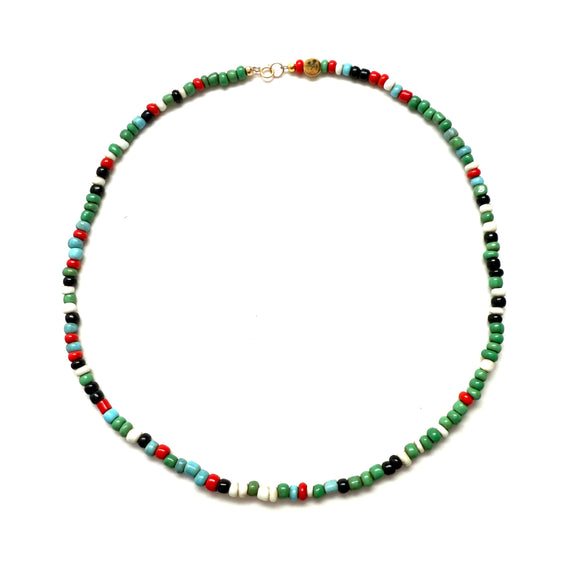 Antique African Glass Bead Choker Necklace - 16”  pepper mix