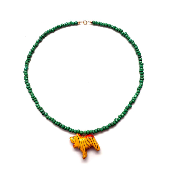 Vintage Hand-Carved Tiger Seed Bead Necklace