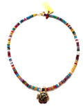 Antique Jade & Ruby-Eyed Fish Pendant Necklace on Mixed Gemstones