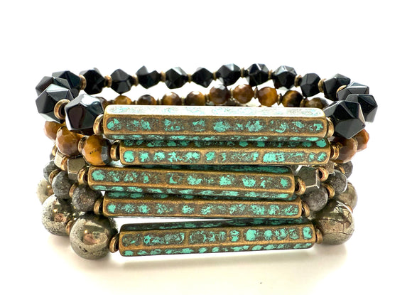 Pyrite & Patina Bracelet Stack SET OF 5