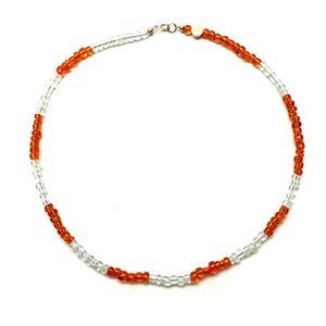 Antique African Glass Bead Choker Necklace - 15”  clear orange mix
