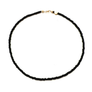 Antique African Glass Bead Choker Necklace - 16” mini black