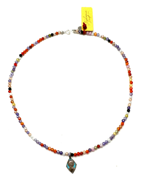 1930s French Devotional Medal Necklace with Swarovski Crystals