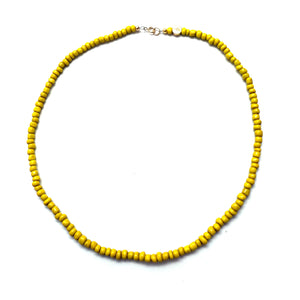 Antique African Glass Bead Choker Necklace - 16”  yellow