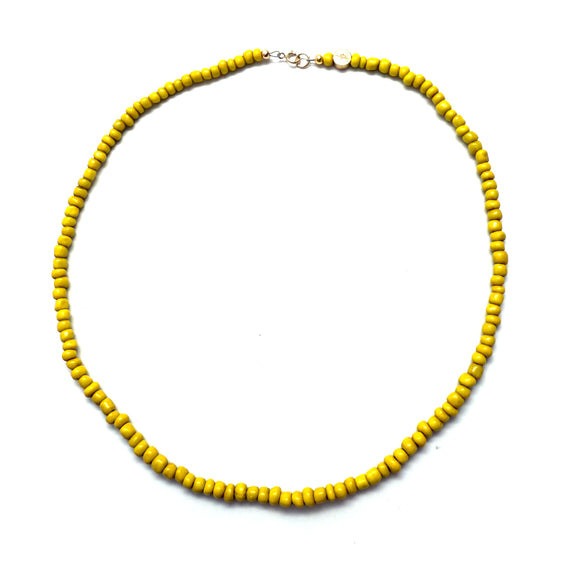 Antique African Glass Bead Choker Necklace - 16”  yellow