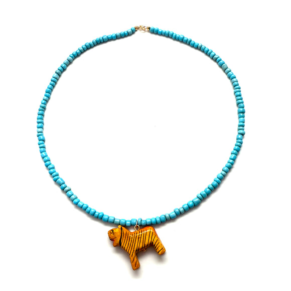 Vintage Hand-Carved Tiger Seed Bead Necklace