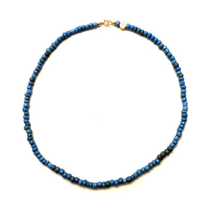 Antique African Glass Bead Choker Necklace - 15.5”  blue