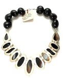 18” Banded Black Agate & Sterling Silver Necklace with Kukui Seeds Statement Piece
