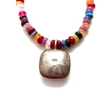 Antique Sterling Silver Abalone Pendant Necklace with Agate Beads