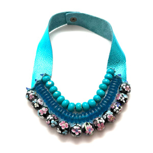 3 Strand Necklace - Electric Aqua