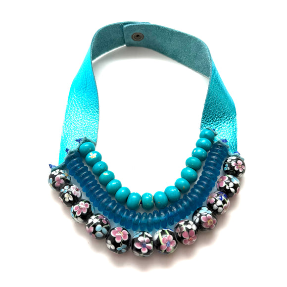 3 Strand Necklace - Electric Aqua