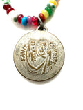 Antique Lisieux Pâte de Verre Medal Necklace with Mixed Gemstones