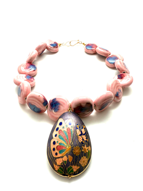Blushing Wings Cloisonné Butterfly Necklace