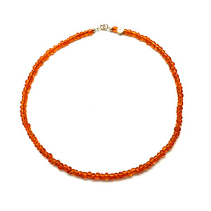 Antique African Glass Bead Choker Necklace - 15”  clear orange