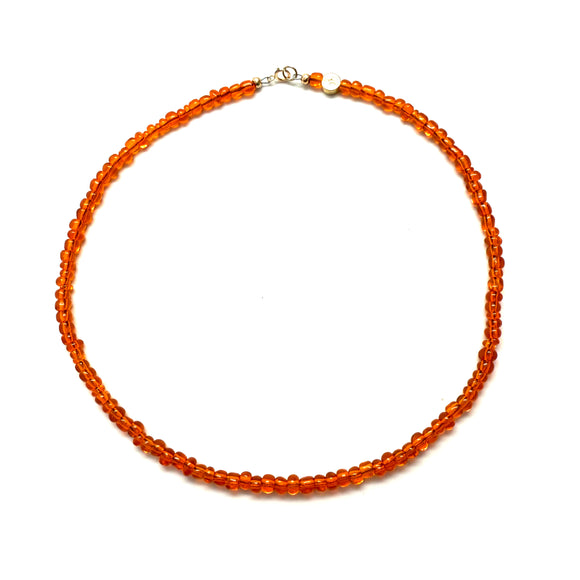 Antique African Glass Bead Choker Necklace - 15”  clear orange