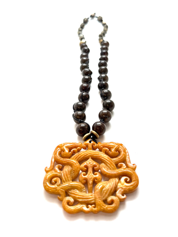 Carved Jade Snake Pendant Necklace