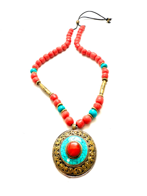 Brass medallion necklace