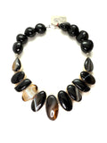 18” Banded Black Agate & Sterling Silver Necklace with Kukui Seeds Statement Piece