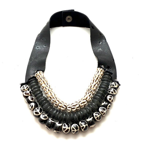 3 Strand Necklace- Black Star strap Bone