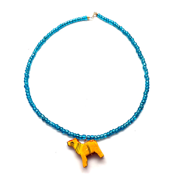 Vintage Hand-Carved Cheetah Seed Bead Necklace