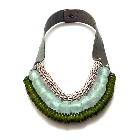 3 Strand Necklace - Green and Bone