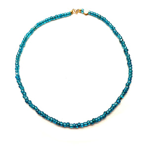 Antique African Glass Bead Choker Necklace - 16” clear blue