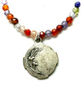 1930s Antique Lourdes Enamel Medal Necklace with Swarovski Crystals