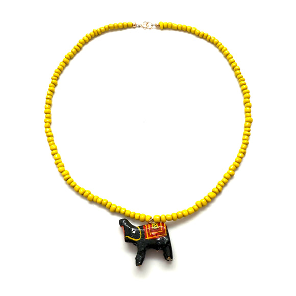 Vintage Hand-Carved Elephant Seed Bead Necklace