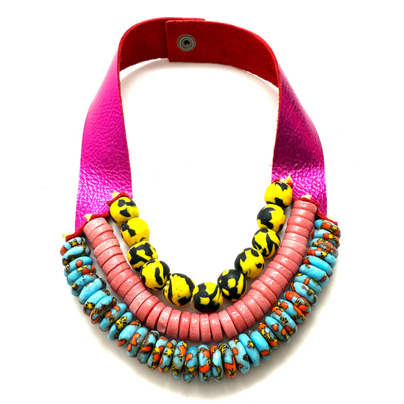 3 Strand Necklace - Pink Blaze